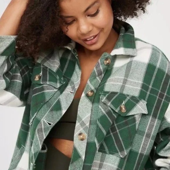 aerie Jackets & Blazers - Aerie Offline Oversized Green Plaid Shirt Jacket Shacket Size Medium